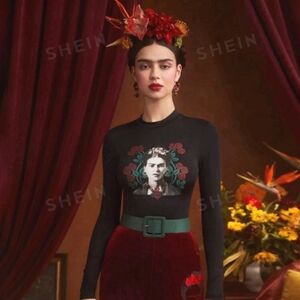 NWT Frida Kahlo Black Nylon Long Sleeve top